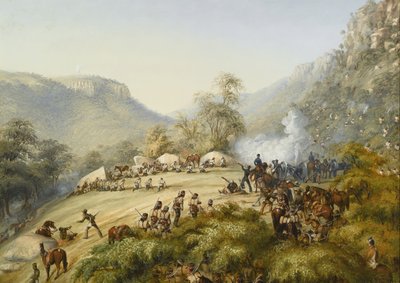 Das 74. Regiment in einem Gefecht auf den Höhen über Waterkloof, 1851 von English School